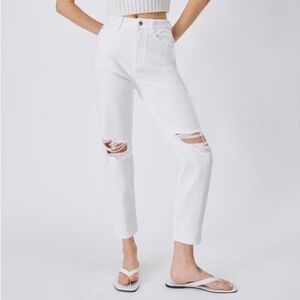 Zara Ripped Mom Fit Jeans White